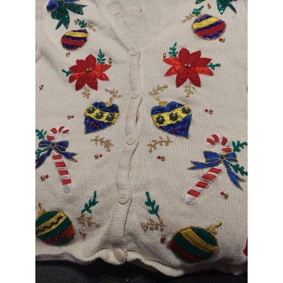 Vintage Bobbie‎ Brooks Ugly Christmas Sweater Vest Womens XL Beaded Embroidered - Picture 3 of 6